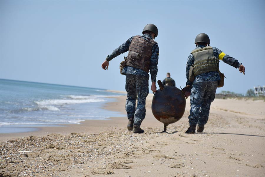Russian marine anchor mines, washed ashore off Odesa during stormy weather (May 2022). Photo credit: NGO Pivden.