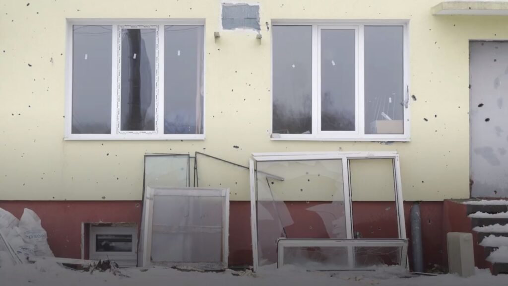 Damage caused to the outpatient clinic by Russian shelling. Photo by Greenpeace